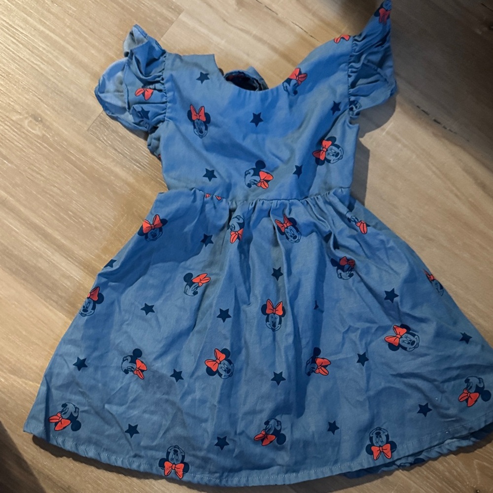 Disney Minnie Mouse Blue Kids Dress with Red Bow Accents
